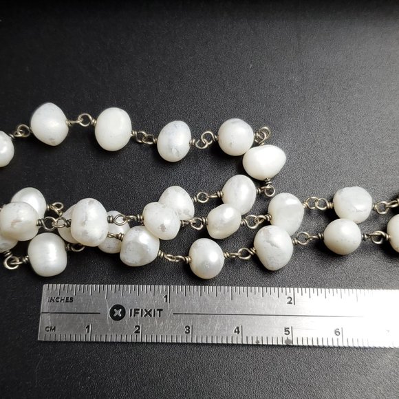 32 Inch Sterling Silver Rustic Genuine Pearls Long Necklace - Picture 6 of 7